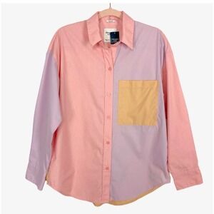 Abercrombie and Fitch‎ Oversized Poplin Colorblock Button Up Shirt Small Pink